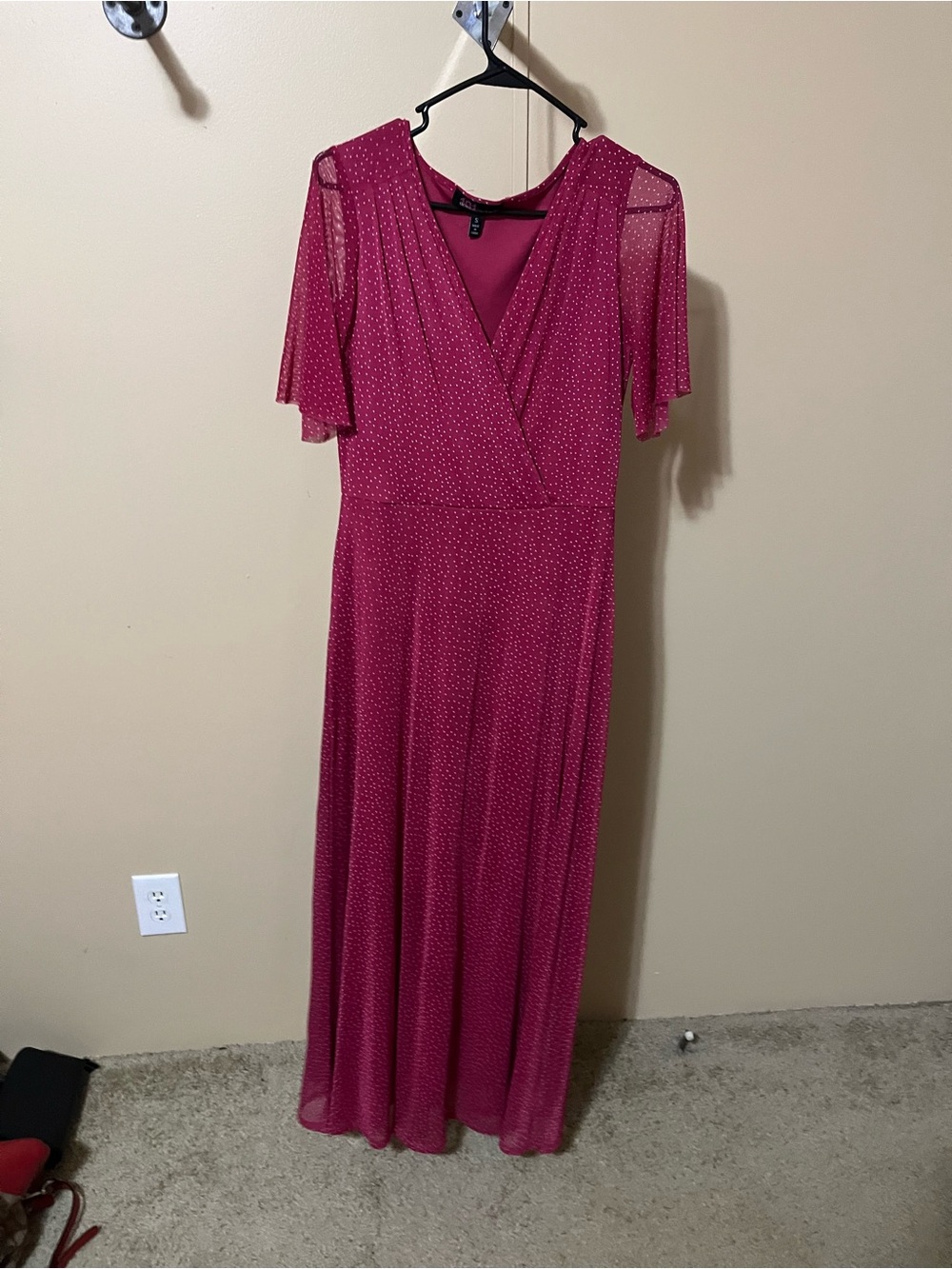 Elegant Berry Pink Wrap Maxi Dress with Flutter Sleeves
